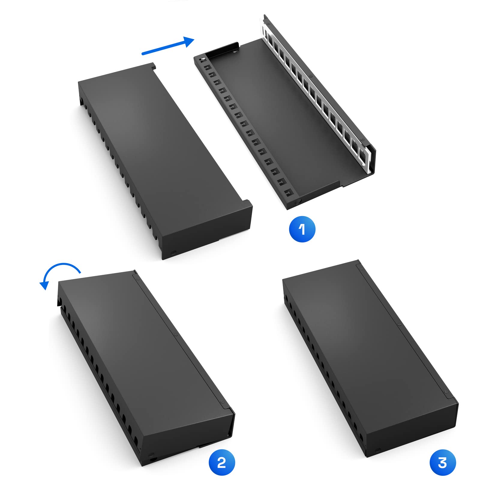HB-DIGITAL Pannello patch a 16 porte di rete 1U + 16x CAT 6a Keystone Module RJ45 femmina jack per montaggio a parete compatibile con cavo di posa CAT 5e CAT 6 CAT 6a Ethernet LAN DSL nero
