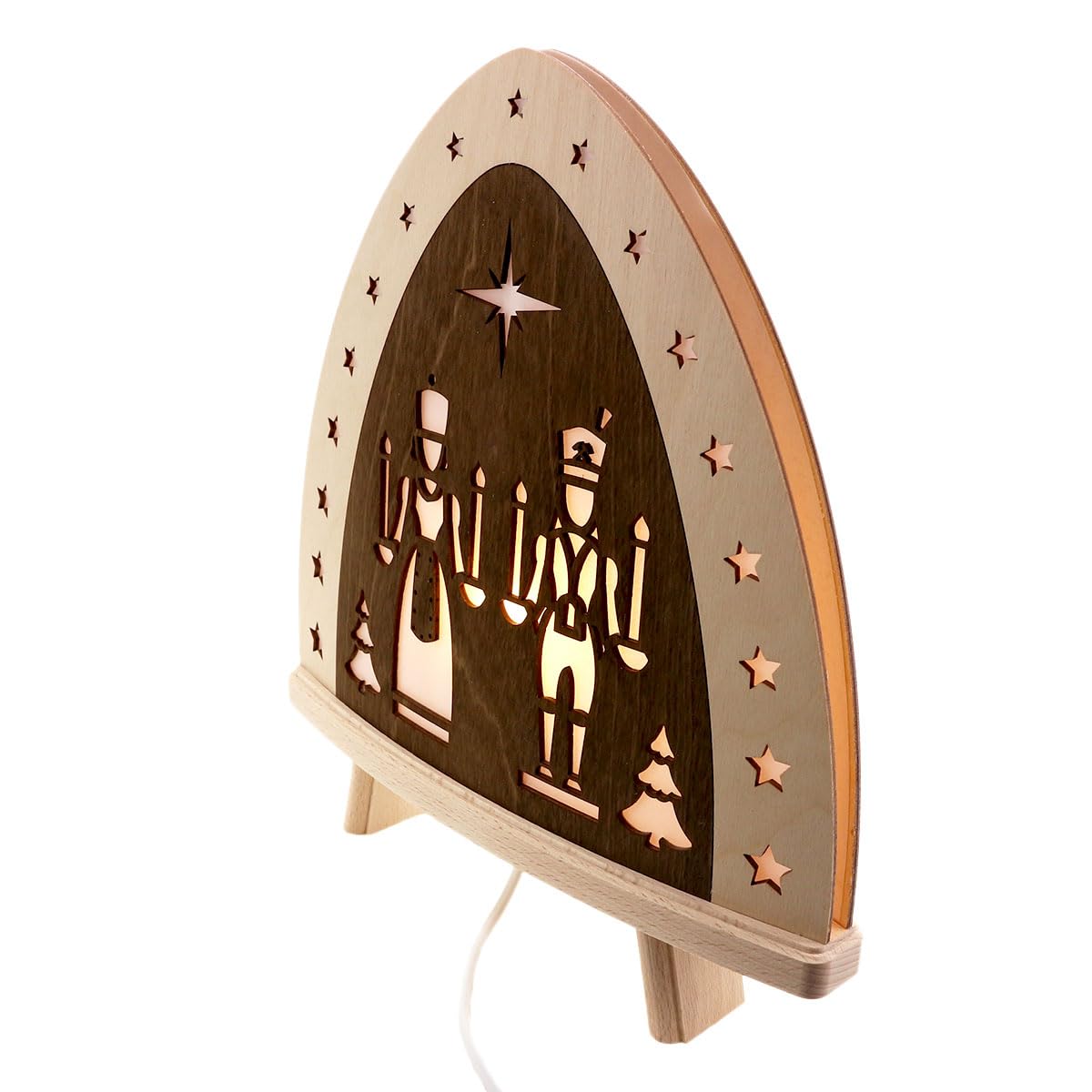 weigla - Dekoleuchte original Erzgebirge I Motiv Engel & Bergmann I 1 LED Lampe I 0,8 W, E14 I Weihnachtsdeko innen I Weihnachtsbeleuchtung aus Holz I Fensterdeko