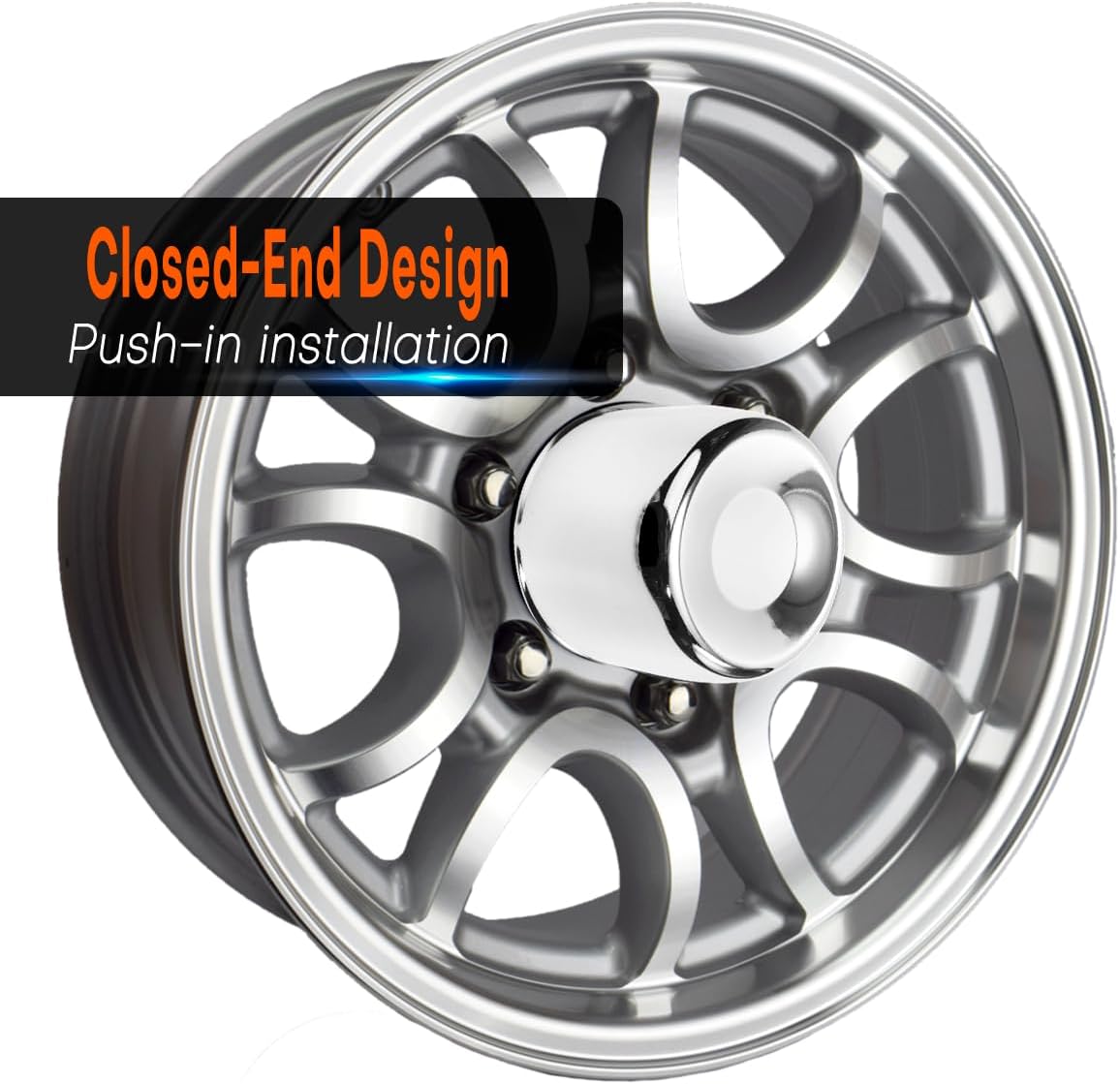 Stainless Steel 5.15inch Wheel Center Caps Hub Cap 130mm Fit 5.15" Bore Rims Truck Trailer RV SUV Chrome Push Through Wheel Cover, 4Pcs