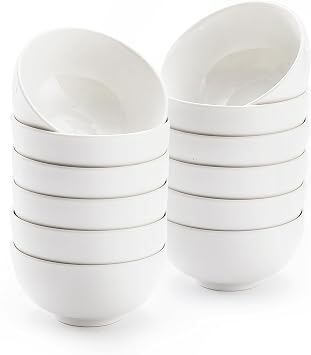 AntoKueh Off-white 4.56in Small Ceramic Bowls 12 OZ, Cereal Bowls Set of 12 for Dessert, Rice, Family dressfamily gatherings, hosting dinner parties