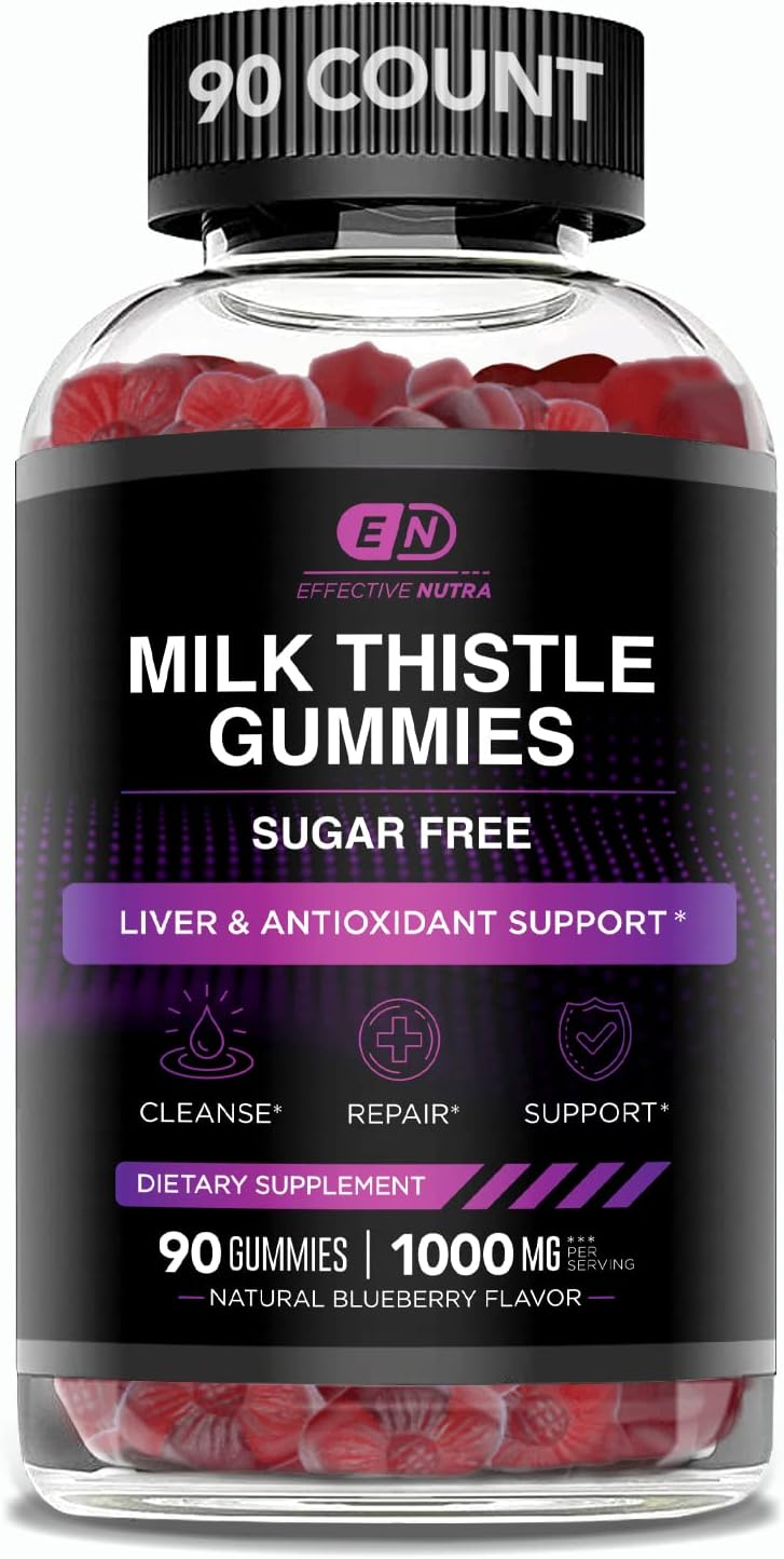 Effective Nutra Milk Thistle Gummies | Sugar-Free Milk Thistle Extract 1000mg for Liver Detox & Antioxidant Support | Vegan, Gluten-Free| 45-Day Supply, Natural Berry Flavor, Made in USA (90 Count) - Image 9