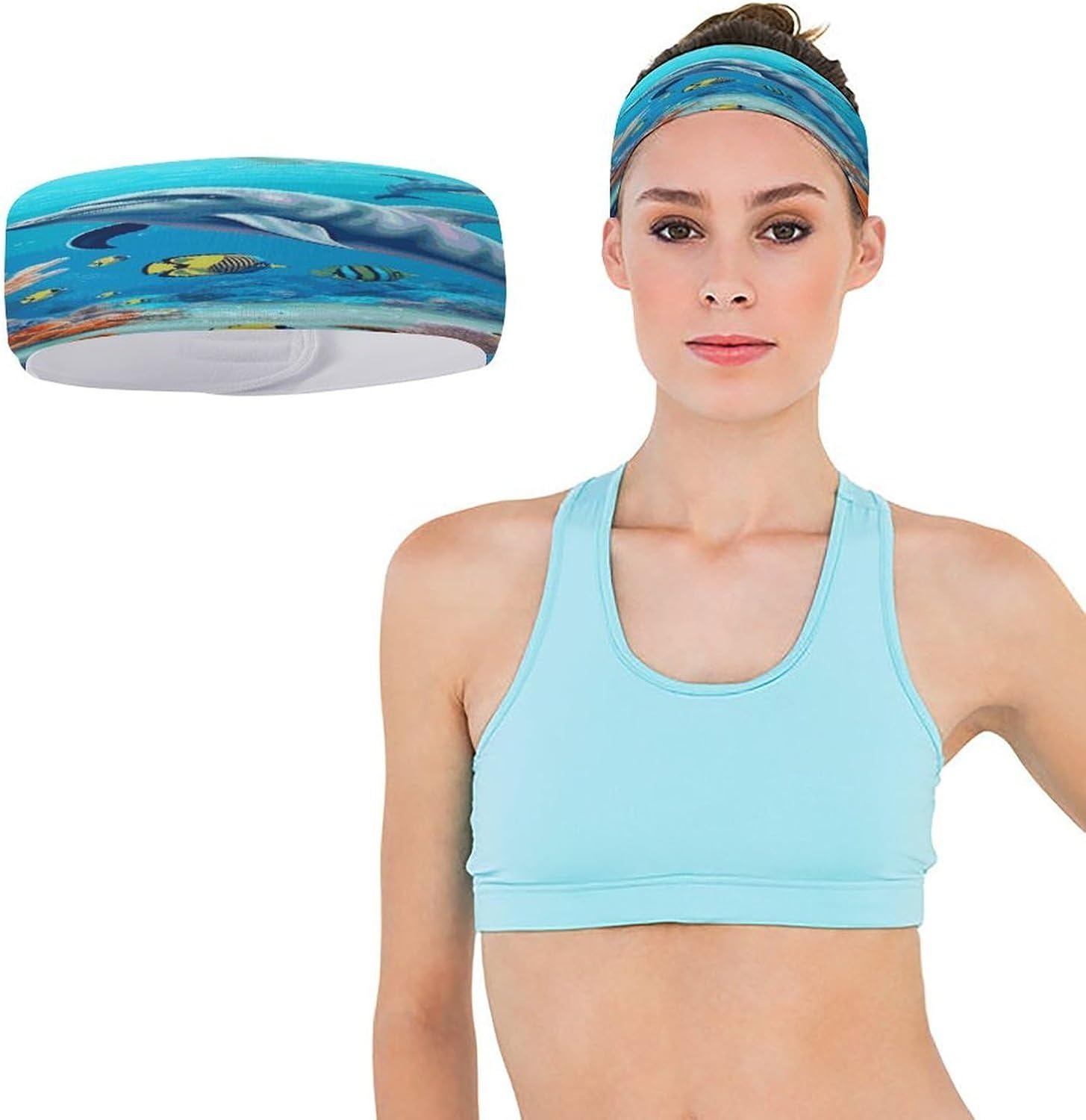 Seabed Coral Fish Dolphins Headband Elastic Non-Slip，Headbands for Women Fashion Accessories，Hair Bands for Daily Workout Yoga Running Sports.