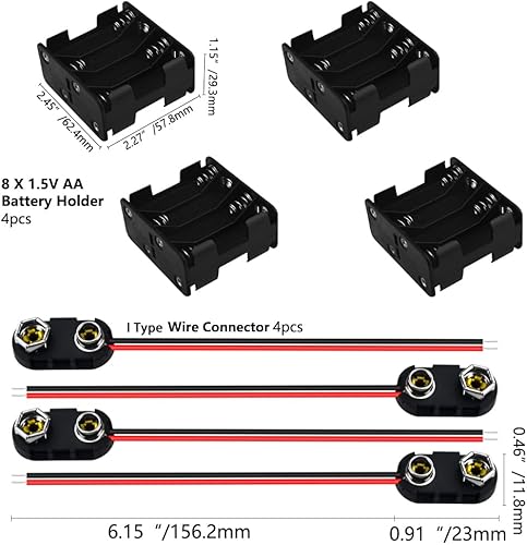 Miniatura 2 de WMYCONGCONG Paquete de 4 soportes de batería AA de 8 x 1.5 V con conector de presión estándar con clip de batería tipo I (8AA)