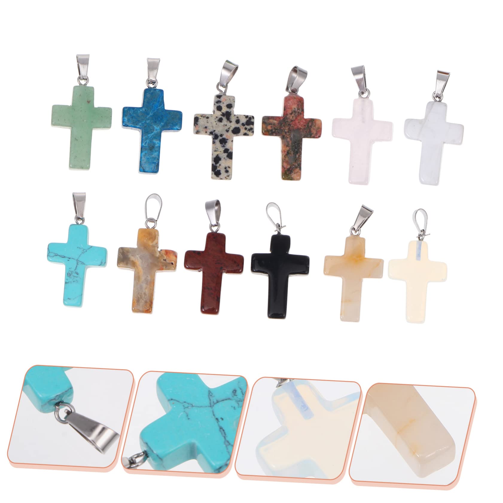 SHINEOFI 12 Piezas cruz de piedra natural colgante colgante de bricolaje cahrmas naturales llaveros originales cruces colgantes joyas colgante de joyería encanto colgante de bricolaje ágata