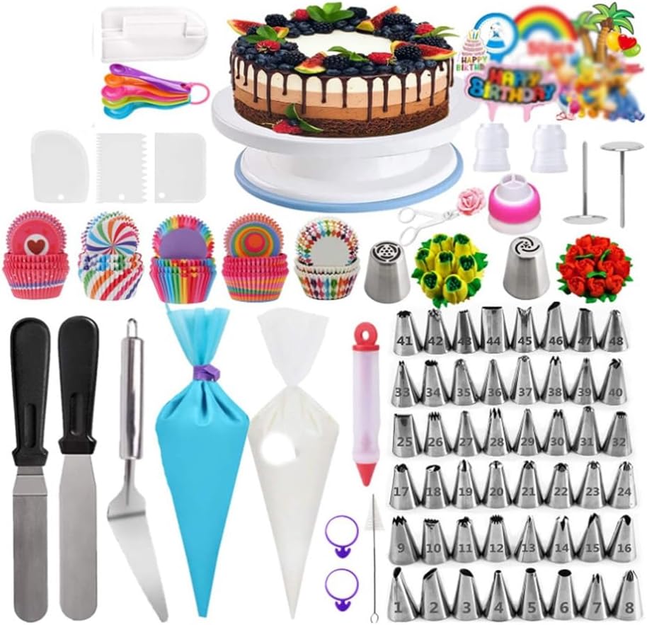 Cake Turntable Baking Set Stainless Steel Flower Mounted Mouth Flower Mounted Bag 322 Piece Set Printed Flip Sugar
