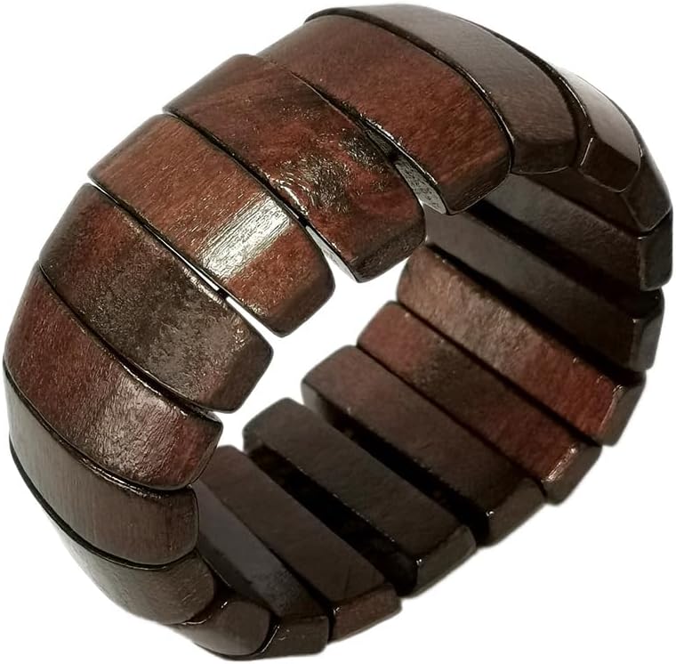 Caiyao Multi-Colored Wooden Beads Stretch Bracelet Wide Chunky Bangle Bohemian Jewelry Wood Elastic Wristband for Women Girls-Brown