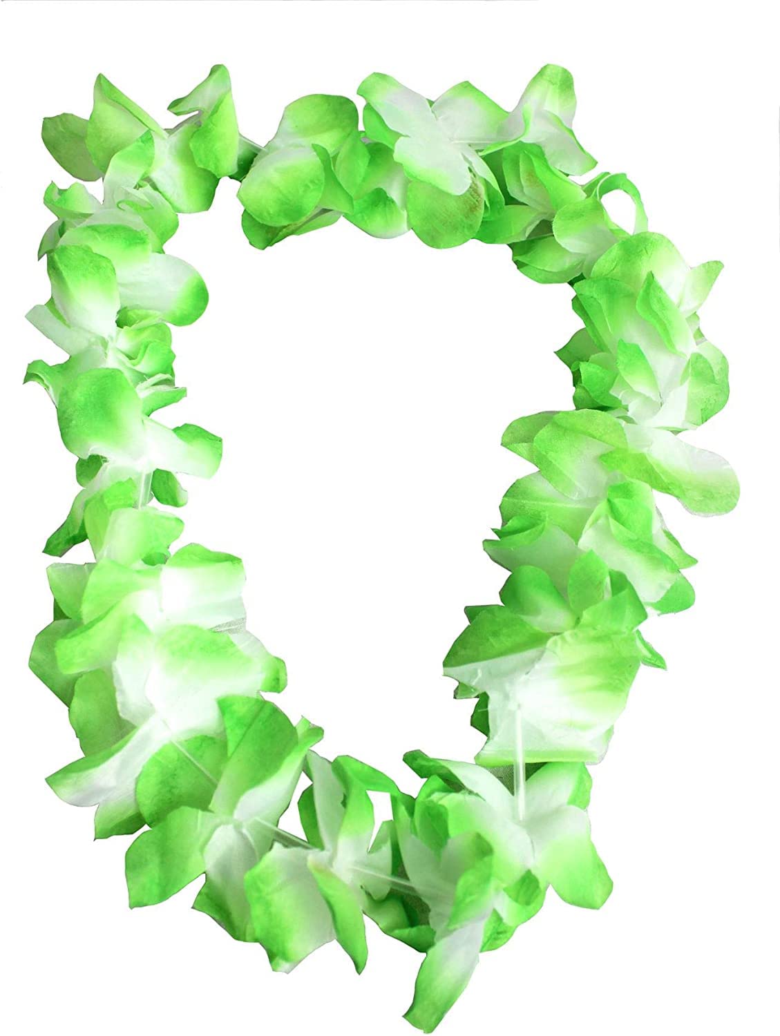 Hawaiian Lei Flower Necklace - Pack of 24 - Deluxe Thick Green Flower Necklace - Flower Garland Hawaii Hula Beach Party Fancy Dress Accessory