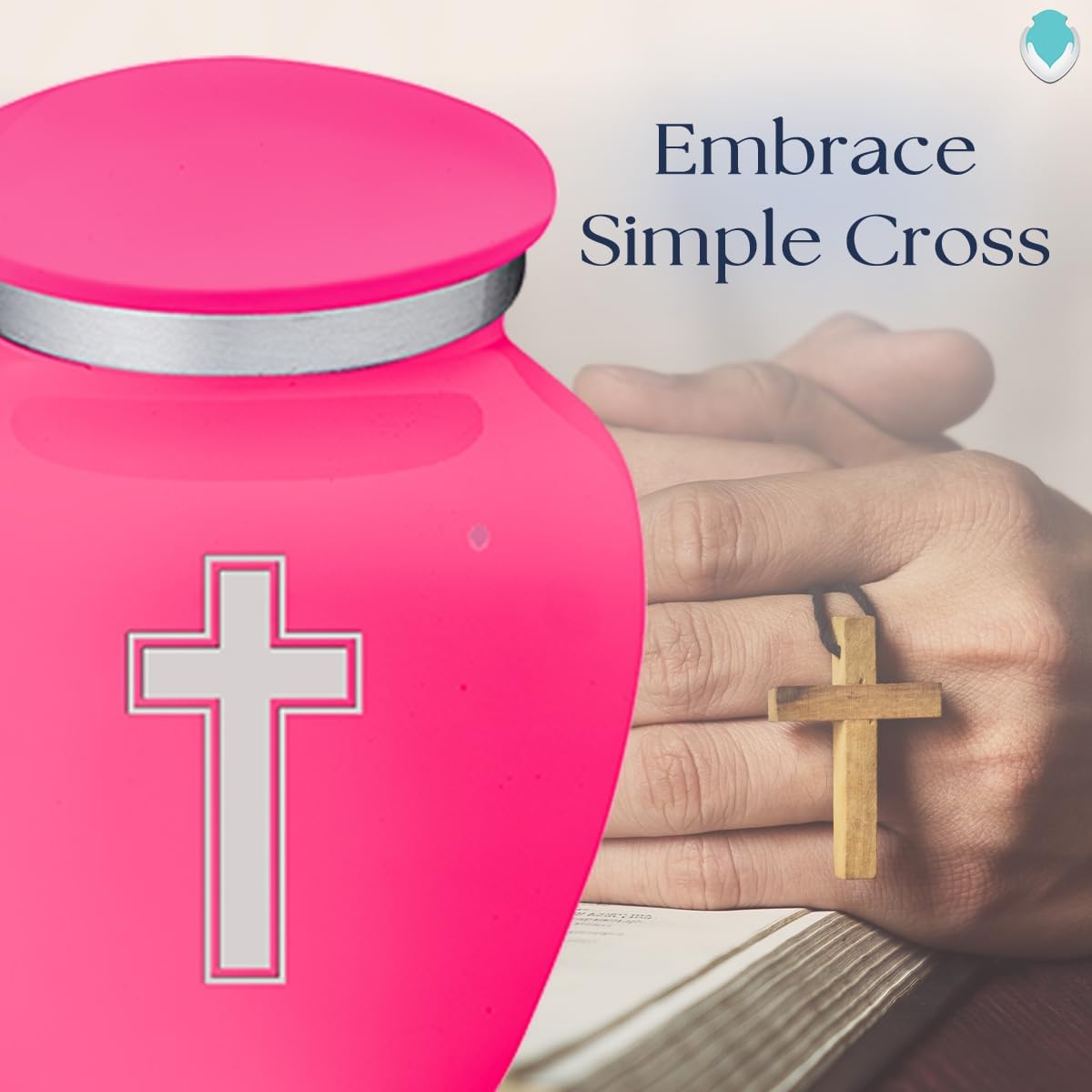 Geturns Embrace Keepsake Simple Cross Cremation Urns for Human Ashes I Bright Pink Funeral Urn for Women and Men I 3.5 lbs