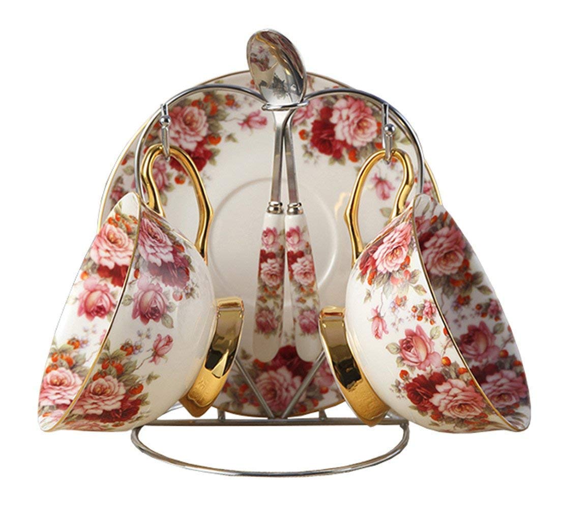 Osso Porcellana Ceramica 2 serie Tazza Di Tè Tazza Di Caffè, Fiori, Bianco E Rosso