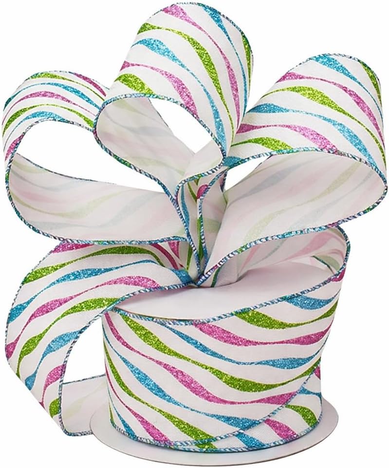 Swirl Glitter Wired Ribbon - 2 1/2" x 10 Yards, Breast Cancer Awareness