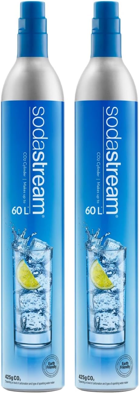 SodaStream 2 x Blue Screw-in Spare CO2 Cylinder Value Pack Refill for Genesis, Jet, and Spirit Sparkling Water Maker