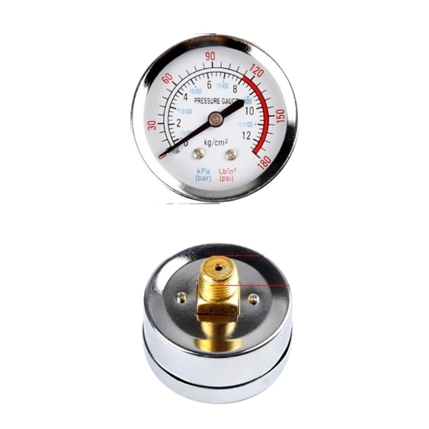 1pcs 0-180psi 0-12Bar Industrial Grade Air Pressure Gauge Water Pressure Meter Measuring Range 1in 1/4in Small Compressor Hydraulic(5.2cm Diameter)