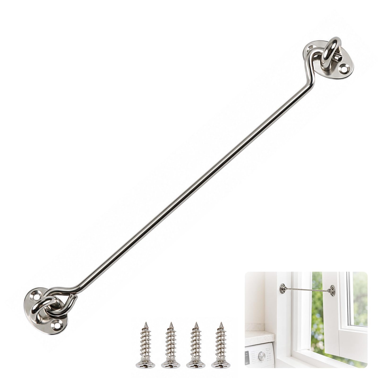 EUQWOSDD 12 Inch Stainless Steel Cabin Hook and Eye, Windproof Silent Gate Latch for Shed Garage Door Patio`