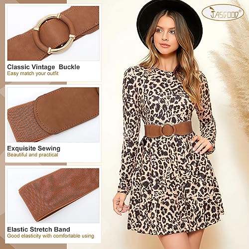 JASGOOD Women Wide Waist Belt Stretchy Elastic Vintage Belts for Dress Ladies Belt with Circle Buckle3