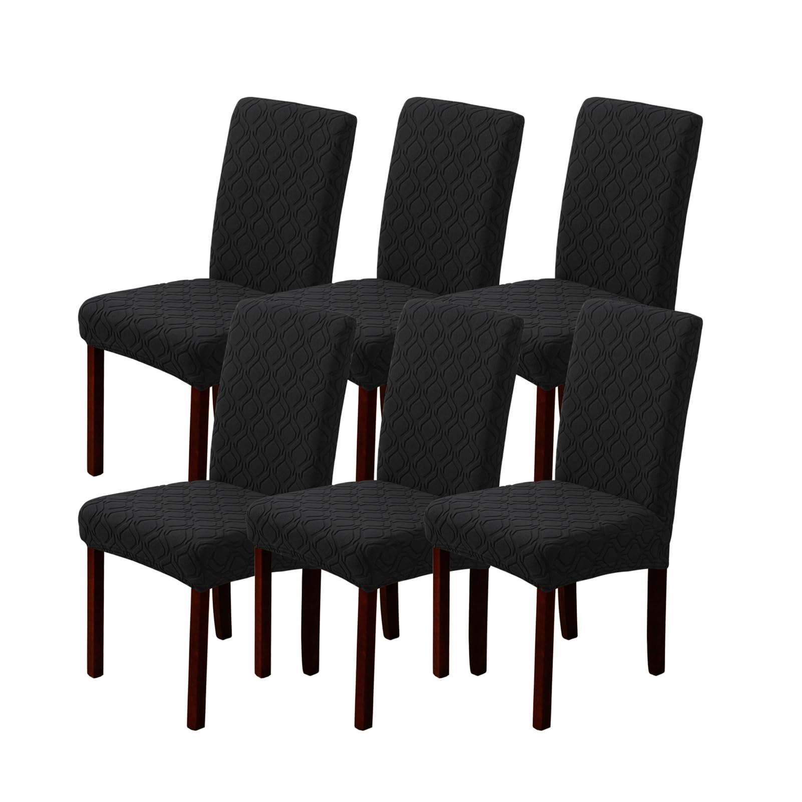 Housse chaise pour chaise de salle à manger extensible en tissu noir texturé premium lot de 6