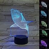 YiaMia 3D Shark LED Night Light Multi 7 Color Changing Touch Switch Optical Table Lamp USB Powered for Home Room Bar Party Festival Decor Kids Room Decoration