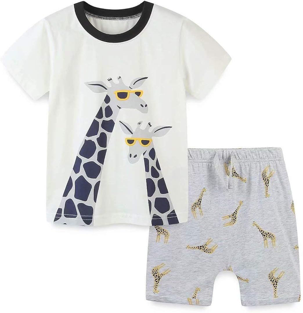 Bumeex Toddler Boy's Cotton Short Sleeve T-Shirt and Short Set 1-7Y