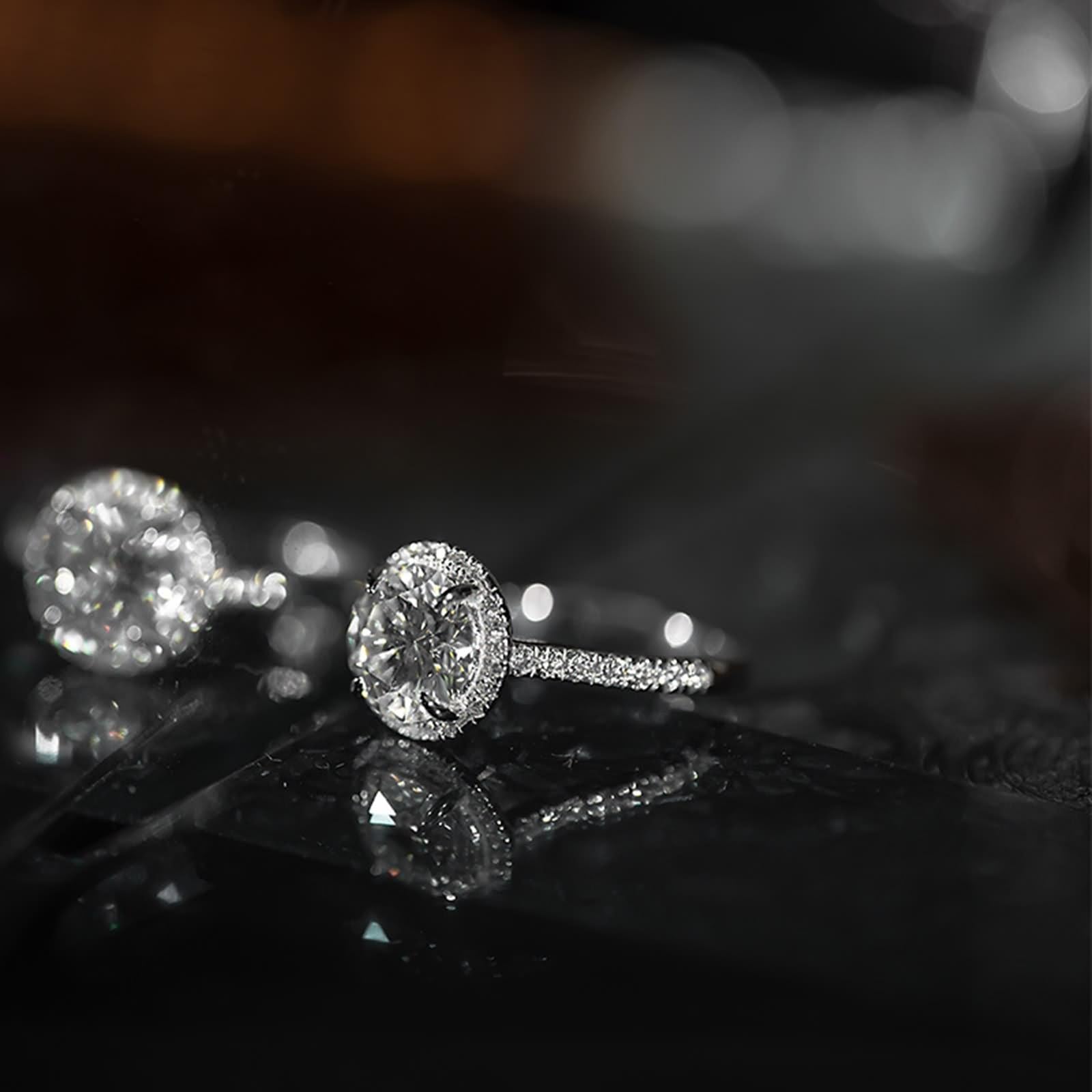 Anillos de dedo para mujer, anillos de compromiso para mujer con moissanita redonda de oro blanco
