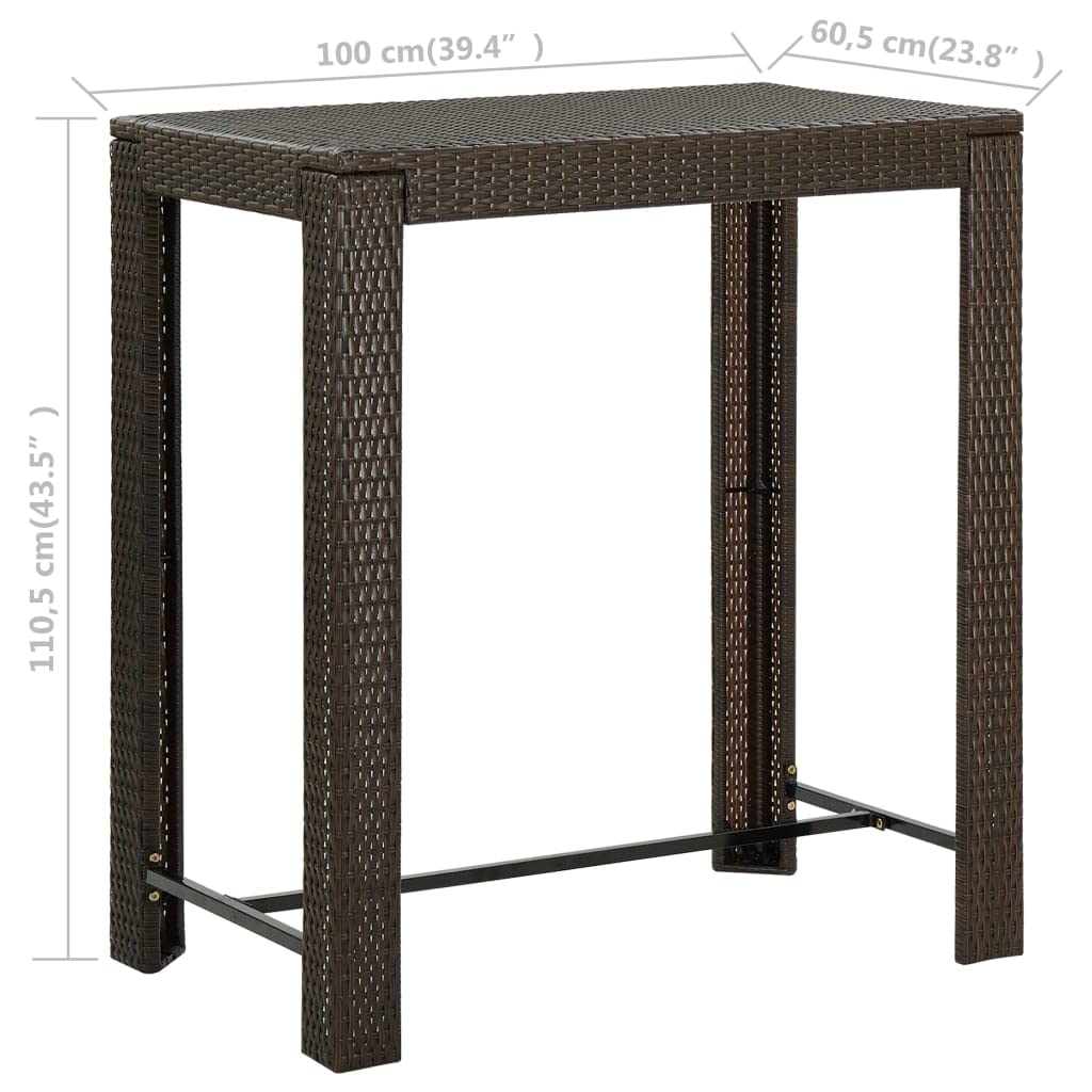 vidaXL Ensemble de Bar de Jardin 7 pcs avec Coussins Mobilier de Bistrot Ensemble de Salle à Manger d'Extérieur Salon de Jardin Résine Tressée Marron