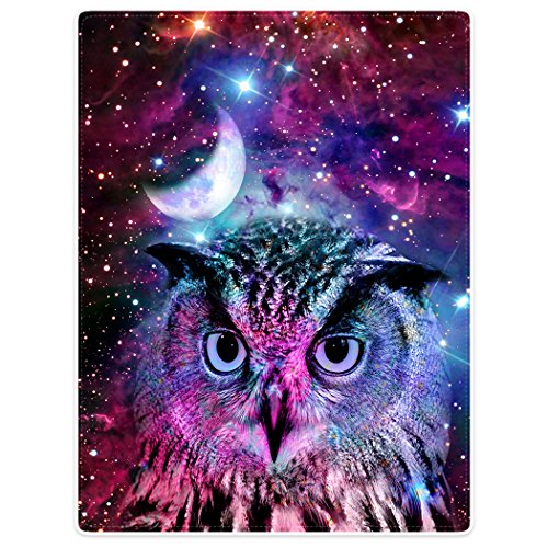 Violetpos Dick Decke Weich Wärme Gemütlich Flanell-Fleece Sofadecke Deckeldecke Eule Mond Lila Galaxie Universum Tier 150 x 200 cm