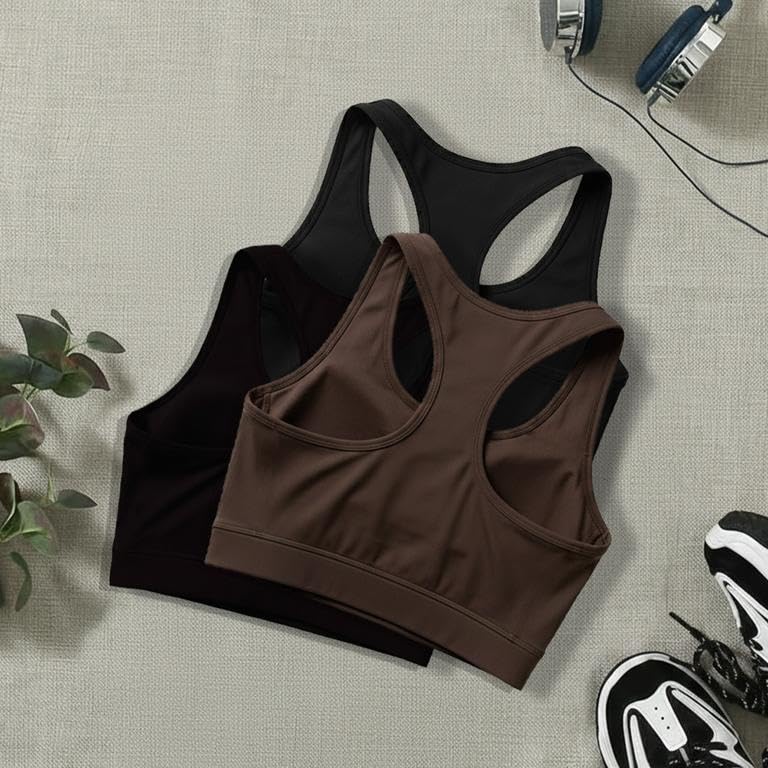 Image of BOLD & BEAUTY Women Cotton Blend Sports Bra with U-Neck, Racerback Style and Regular Straps for Workout, Yoga & Training (Pack of 3)