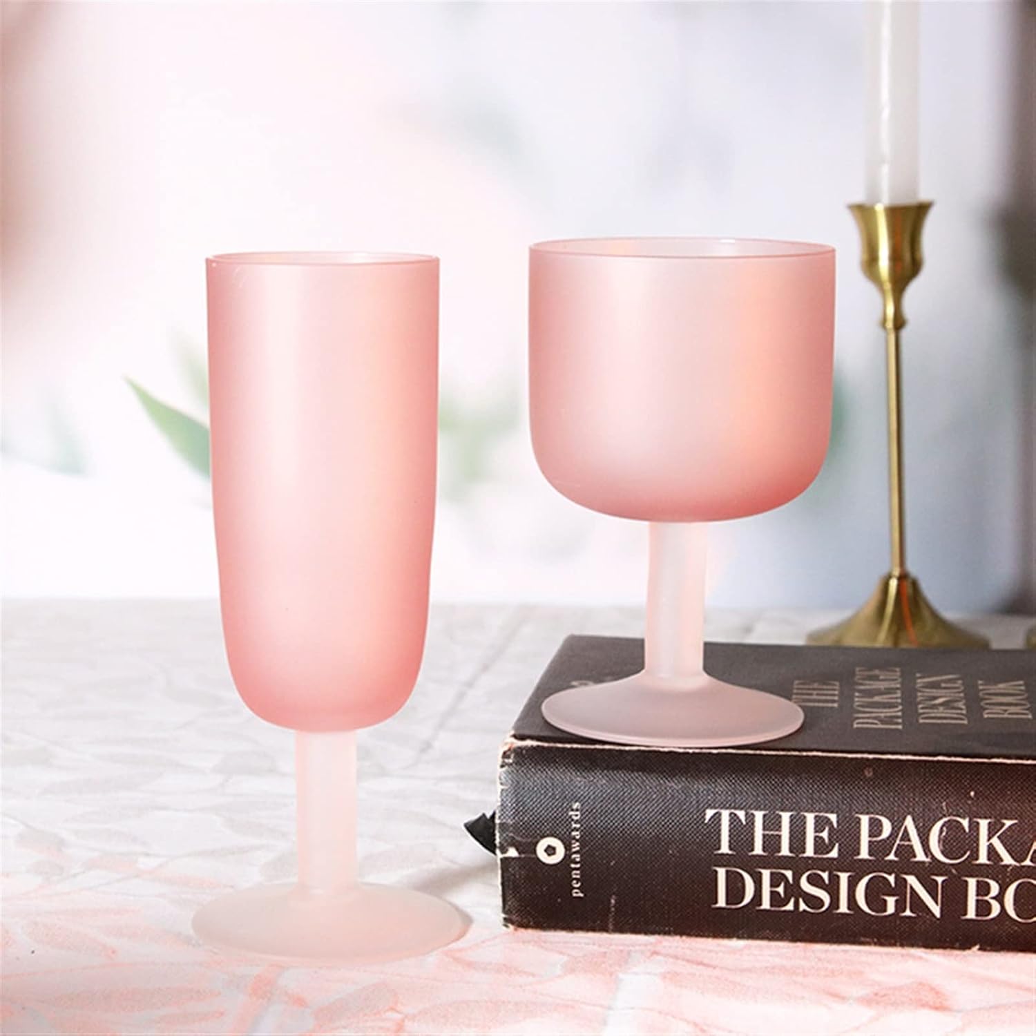 INLIMA Goblet Pink Frosted Glass Goblet Red Wine Glass