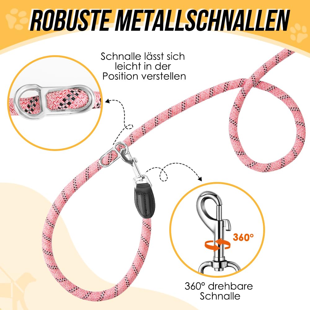 Eyein Hundeleine 3m für Kleine mittelgroße Hunde, 8in1 Schleppleine mit 3 Verstellbare Schnalle und Griffen, Reflektierende Doppelleine für 2 Hunde - Unter 100KG, Verdickte Freihandleinen, Rosa