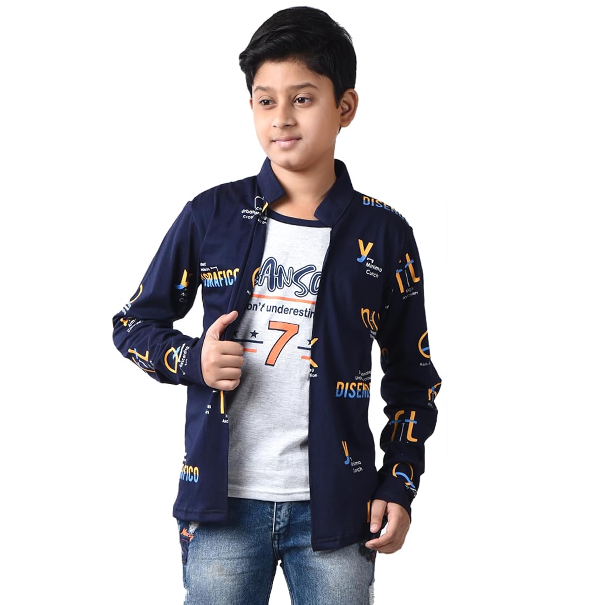 Star Designer Boys Cotton Printed Long Sleeve 7 Navy Regular Fit T-Shirt With
