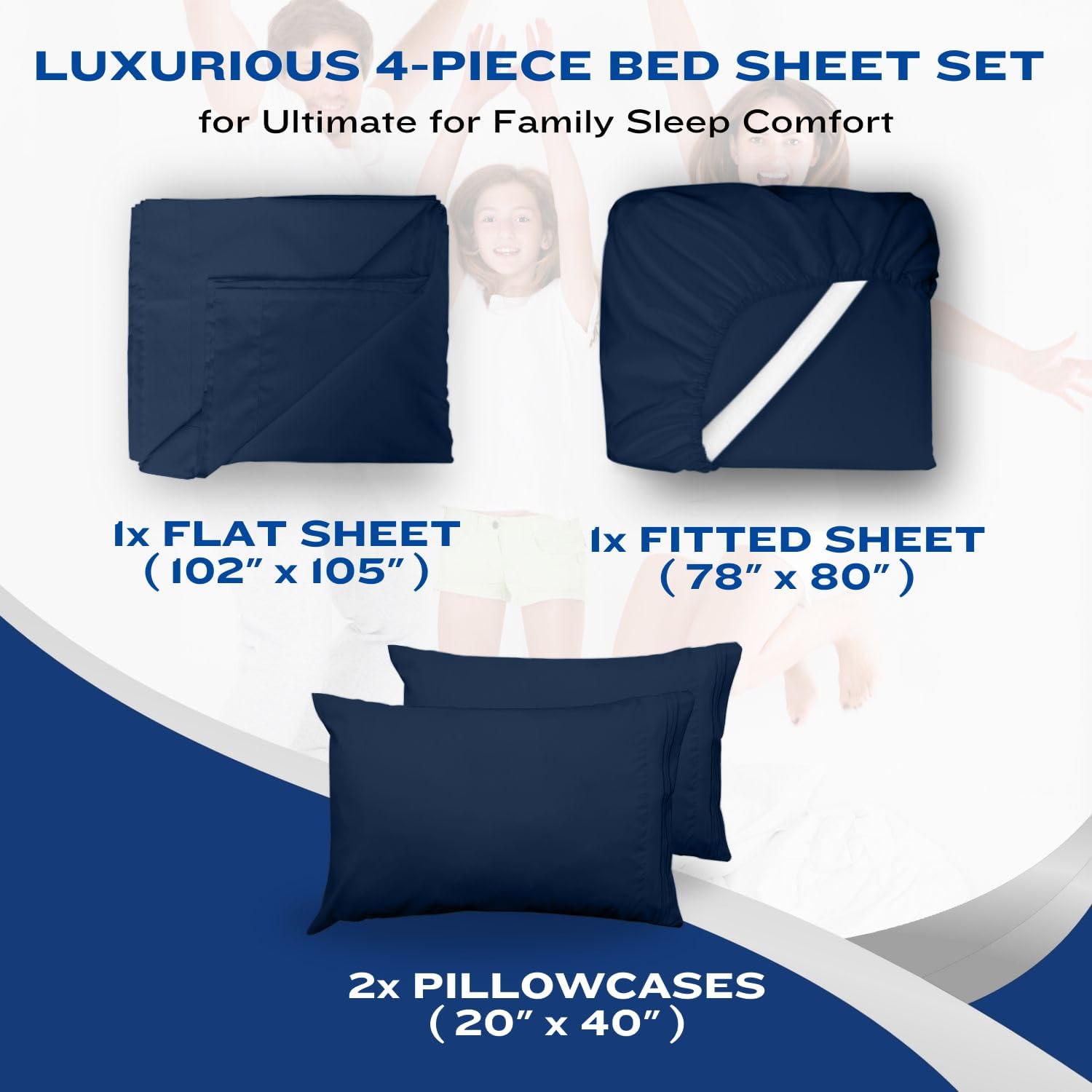 DREAMCARE King Size Sheets Set – 4 pcs Cooling Sheets – up to 21” Deep Pocket King Sheet Set – Hotel Luxury Sheets & Pillowcases – Superior Softness 100% Fine Microfiber with Side Pocket – Navy Blue - Image 8