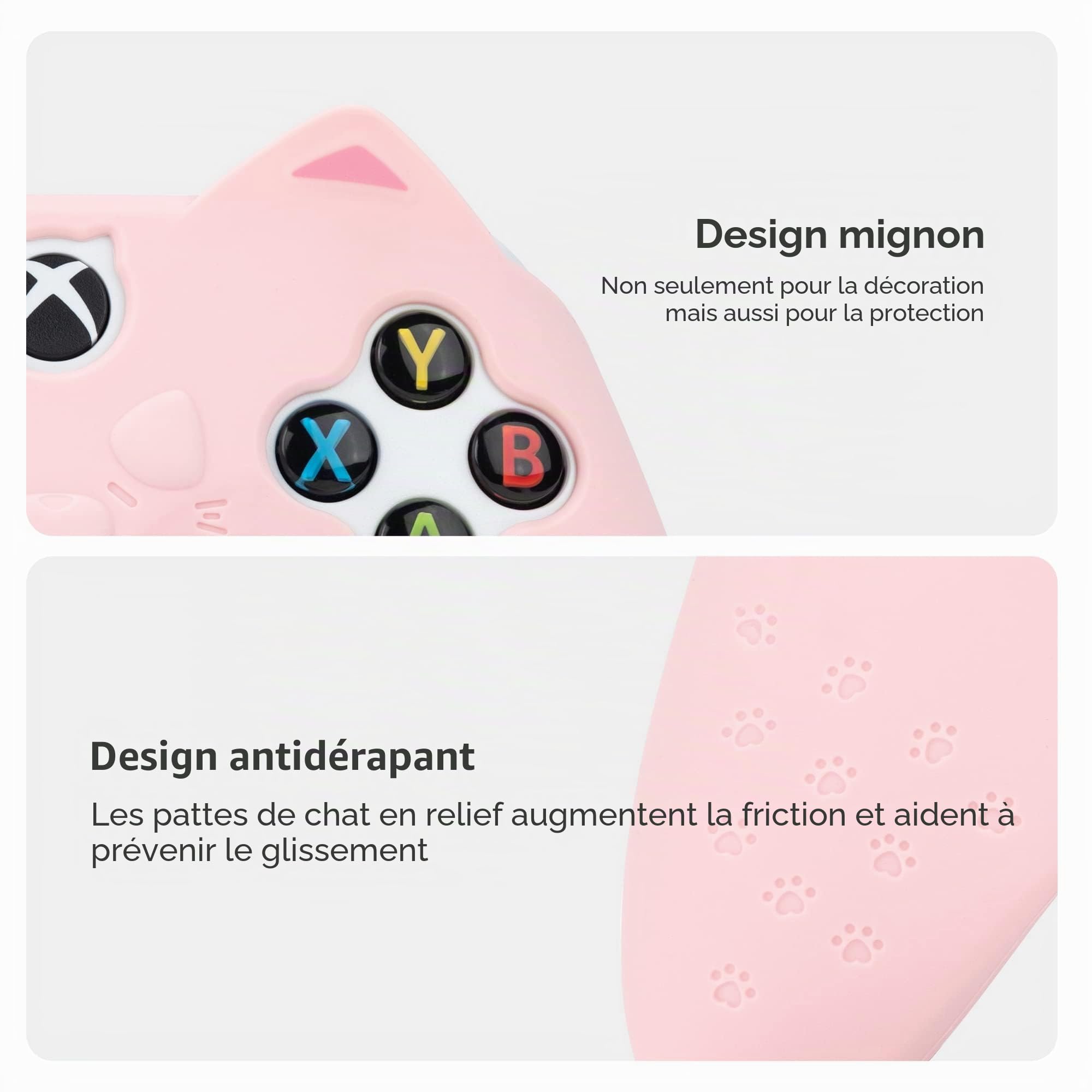 GeekShare Coque de Protection antidérapante en Silicone pour Manette Xbox One S/X avec 2 Capuchons de Prise en Main de Chat Rose