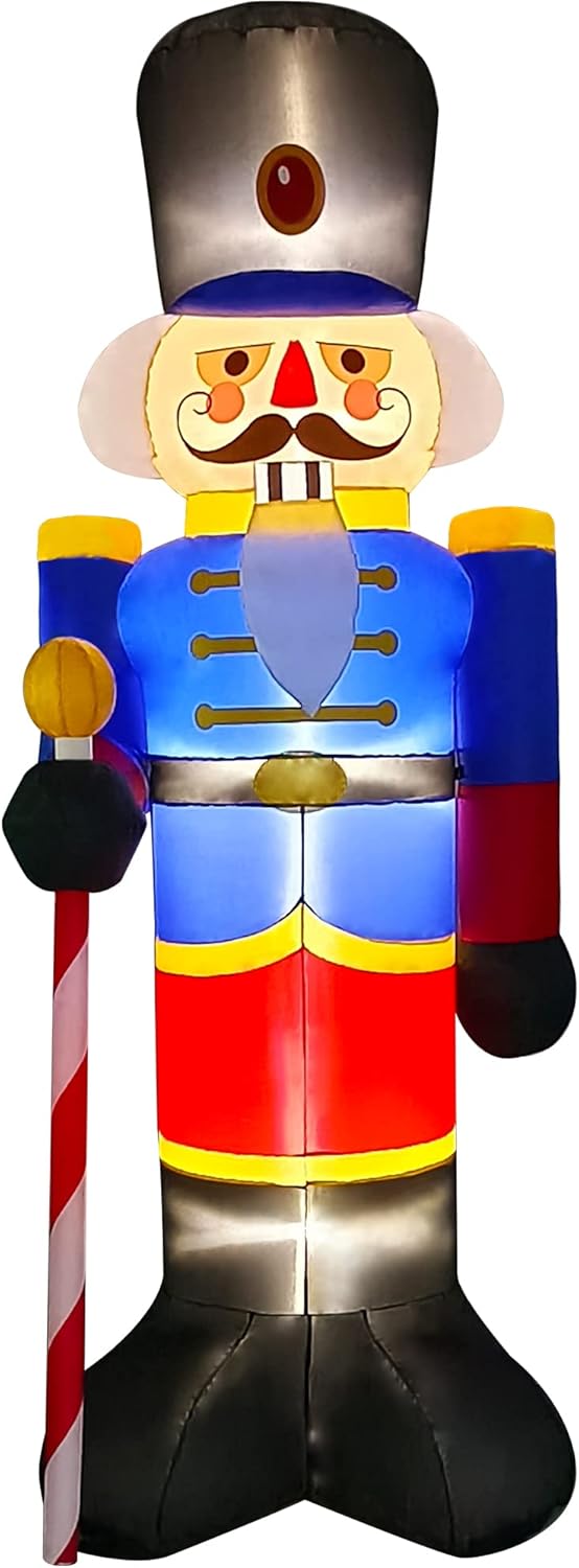 2 Packs 8ft Nutcracker Soldier Christmas Inflatable Porch Decor Yard Inflatable for Outdoor Decor/ Yard/Garden/lawn (Red&Blue)