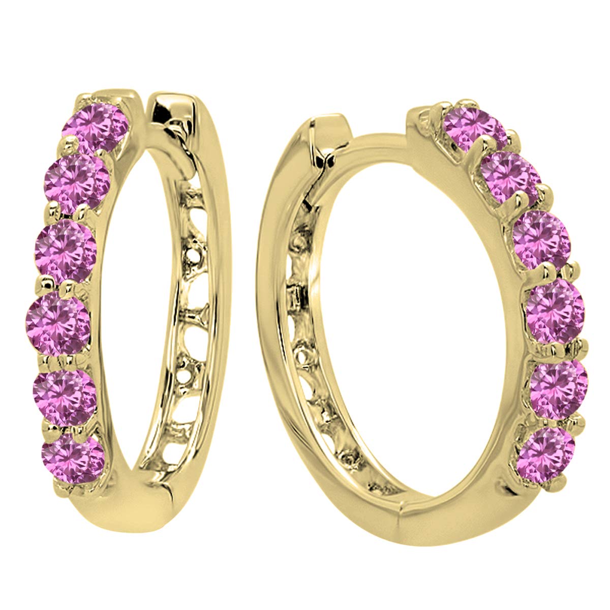 Dazzlingrock Collection Round Pink Sapphire Single Row Huggies Hoop Earrings for Women in 14K Solid Gold