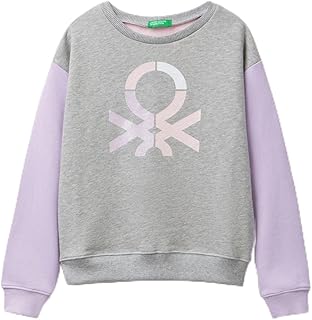 United Colors of Benetton Önü Parıltılı Logo Baskılı Bisiklet Yaka Sweatshirt Sweatshirt Kız çocuk