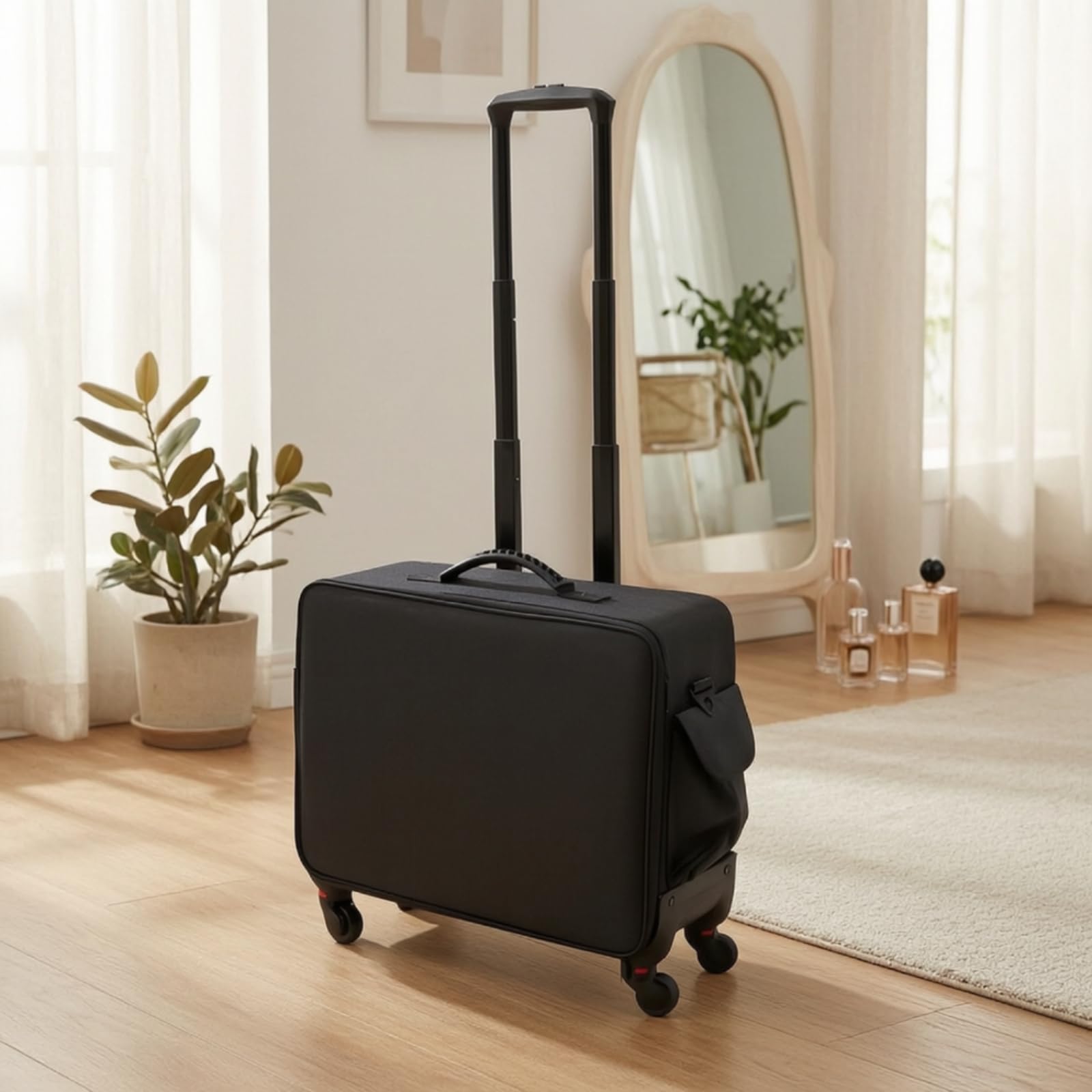 TISHITA Waterproof Makeup Case Kosmetikkoffer Trolley Schminkkoffer Visagistenkoffer mit Wasserdichter Oxford Oberfläche Zweilagigem Fachsystem Und Rollstange für Friseur Salon Reise Profi Einsatz