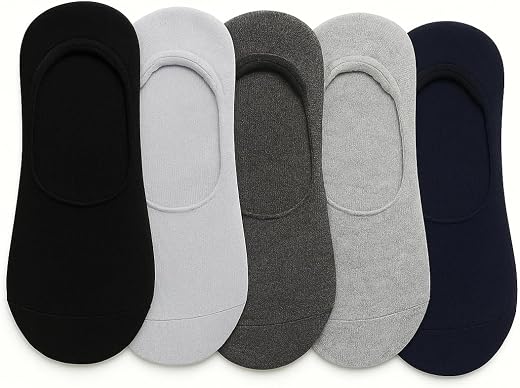 OWILENS 5 Pairs Solid Cotton Loafer Socks No-Show Socks for Men & Women, Multicolor, Pack of 5, Free Size