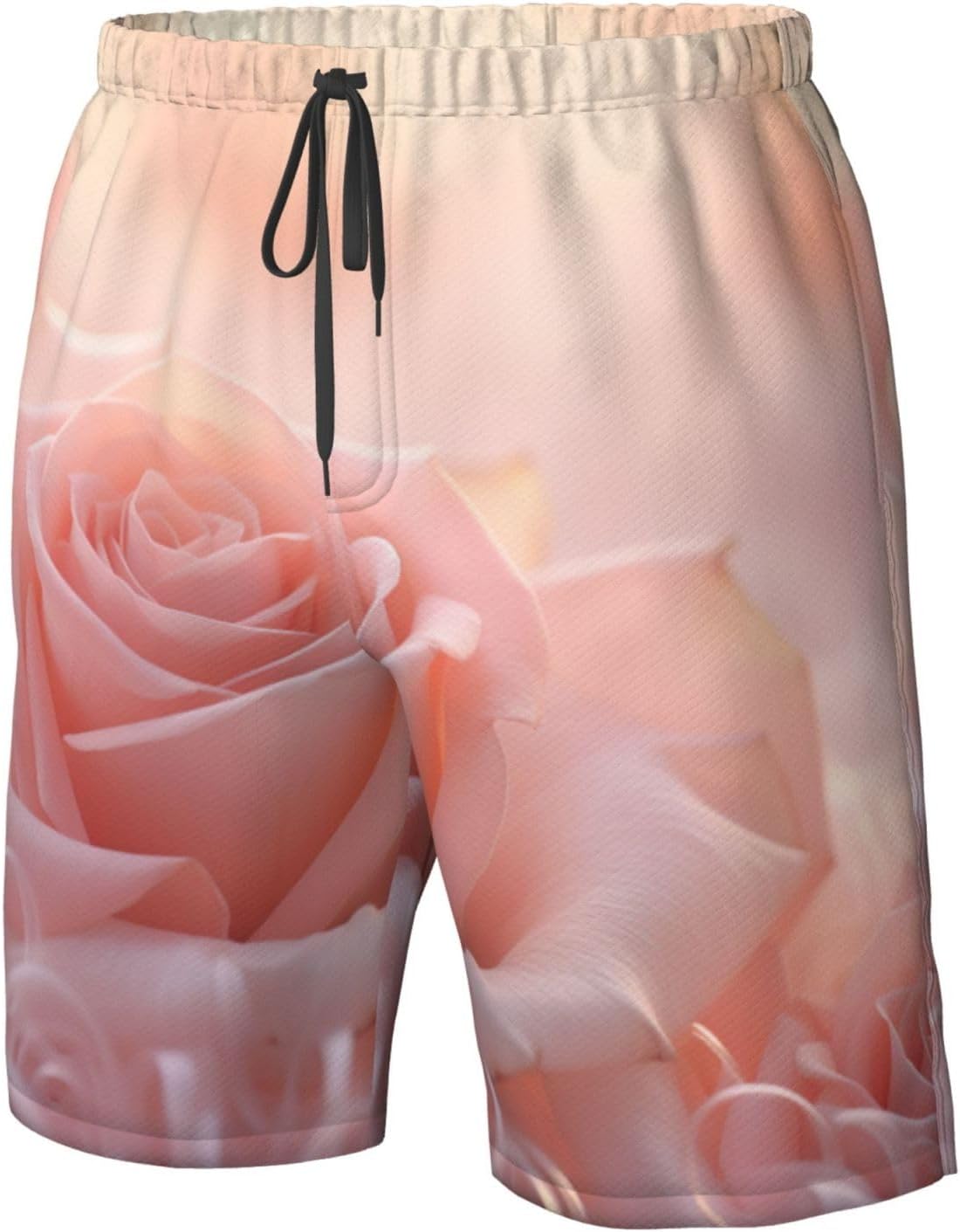 Mens Romantic Roses Print Beach Shorts,Casual Summer Shorts for Men,Quick Dry Polyester