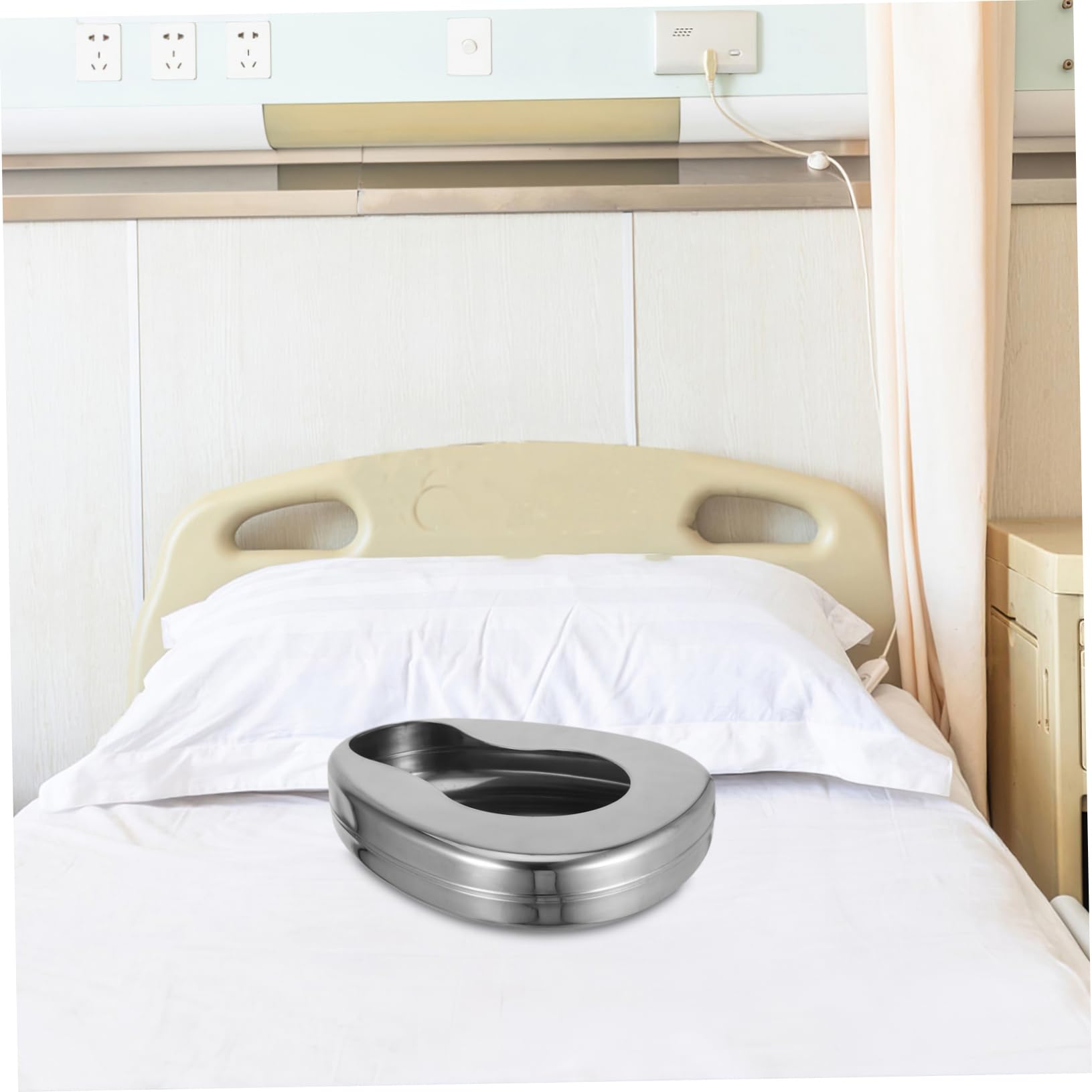 OUNONA Padella da Letto Design Portatile in Acciaio Inossidabile Ergonomica Comoda per Uso Notturno per Pazienti Anziani e Adatto a Ospedali e Case