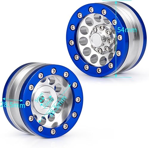 Miniatura 4 de MOHERO Juego de llantas de aleación Beadlock Crawler de 1.9 pulgadas para RC 110 Modelo Crawler SCX10, paquete de 4 (azul)