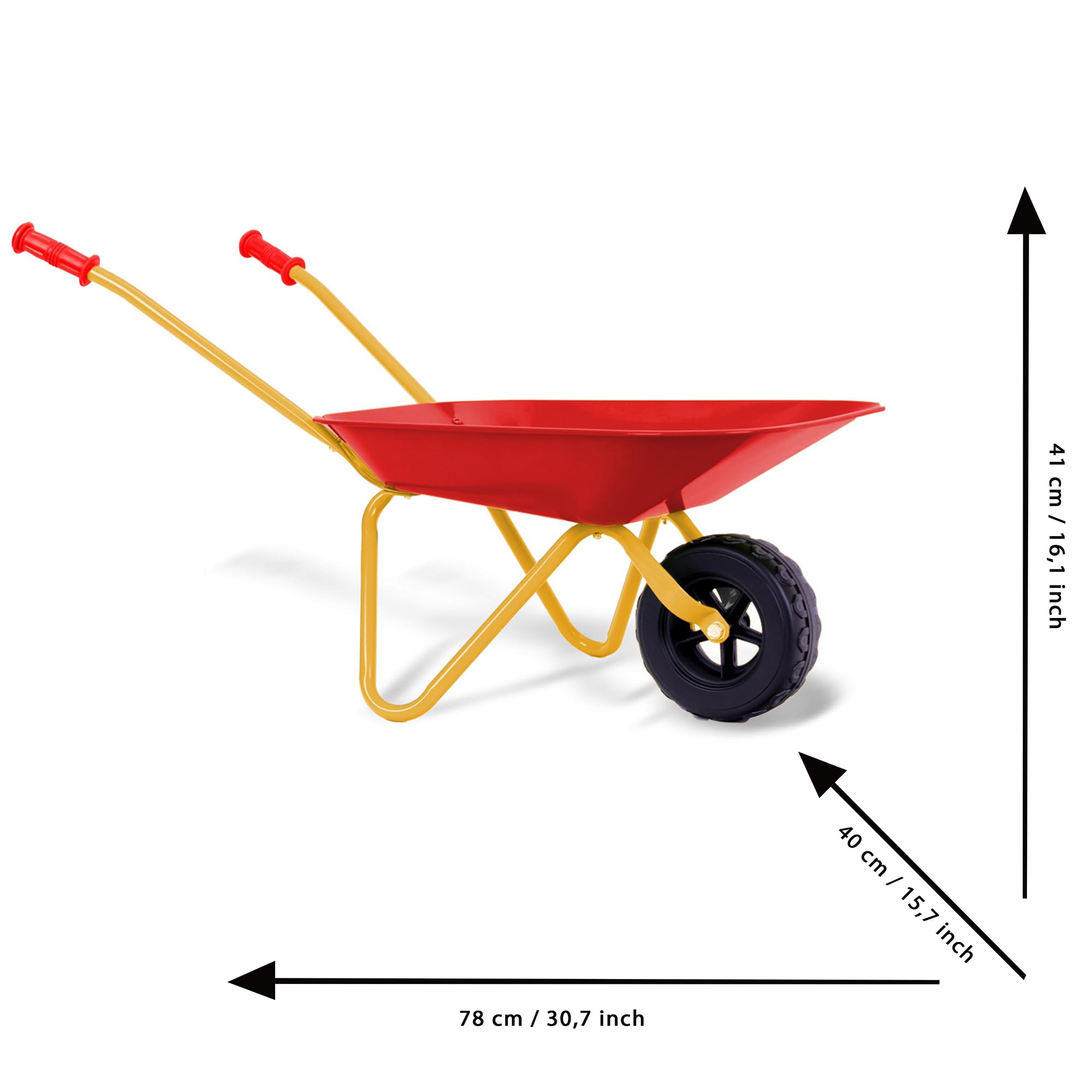 Theo Klein 7669 Carriola per bambini con accessori I In metallo, portata fino a 10 chili I Include robusti attrezzi da gioco di giardino I Giocattoli per bambini dai 3 anni in su