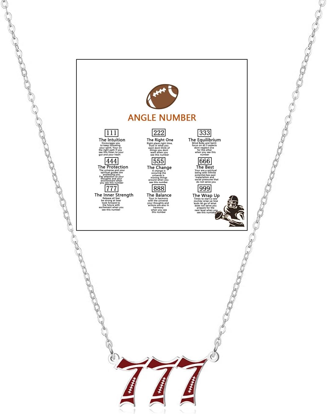 DIOWUSAngel Number Necklace for Women Teen Girls, 111 222 333 444 555 666 777 888 999 Stainless Steel Lucky Number Pendant Football Necklaces Holiday Jewelry Gifts
