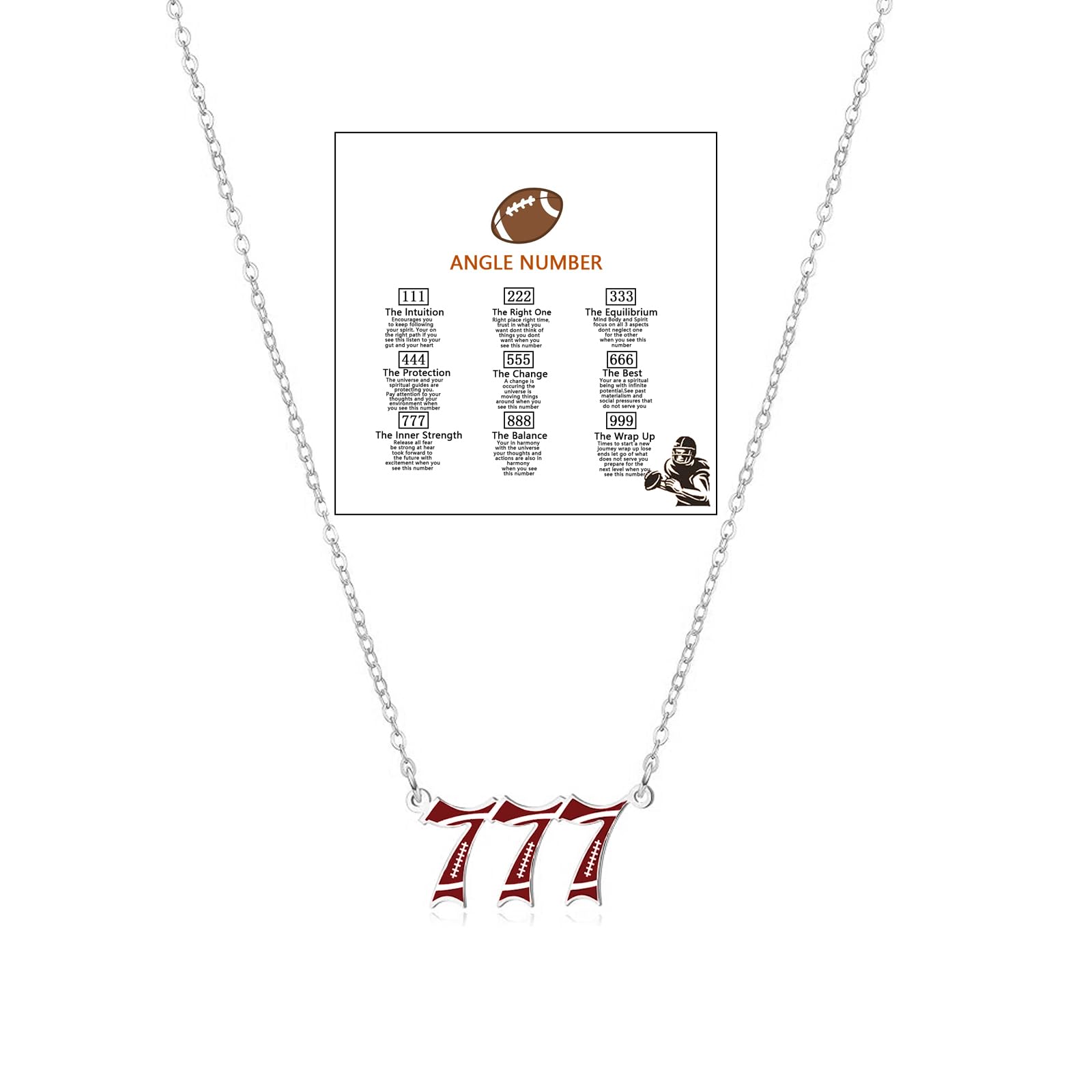 DIOWUSAngel Number Necklace for Women Teen Girls, 111 222 333 444 555 666 777 888 999 Stainless Steel Lucky Number Pendant Football Necklaces Holiday Jewelry Gifts