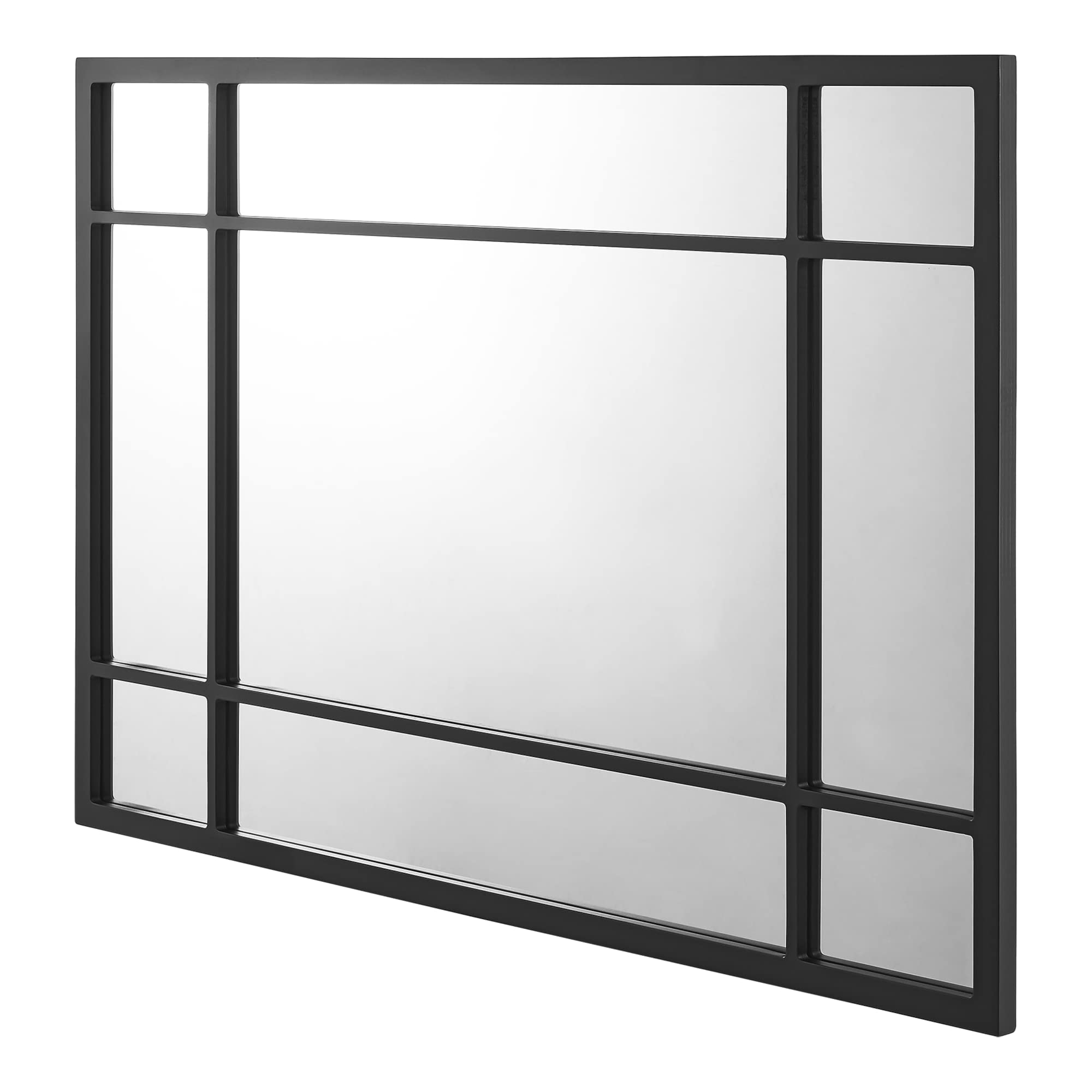 [en.casa] Specchio da Parete 90 x 60 cm Specchio Diviso Forma Rettangolare Fissaggio Verticale-Orizzontale Cornice in MDF - Nero opaco