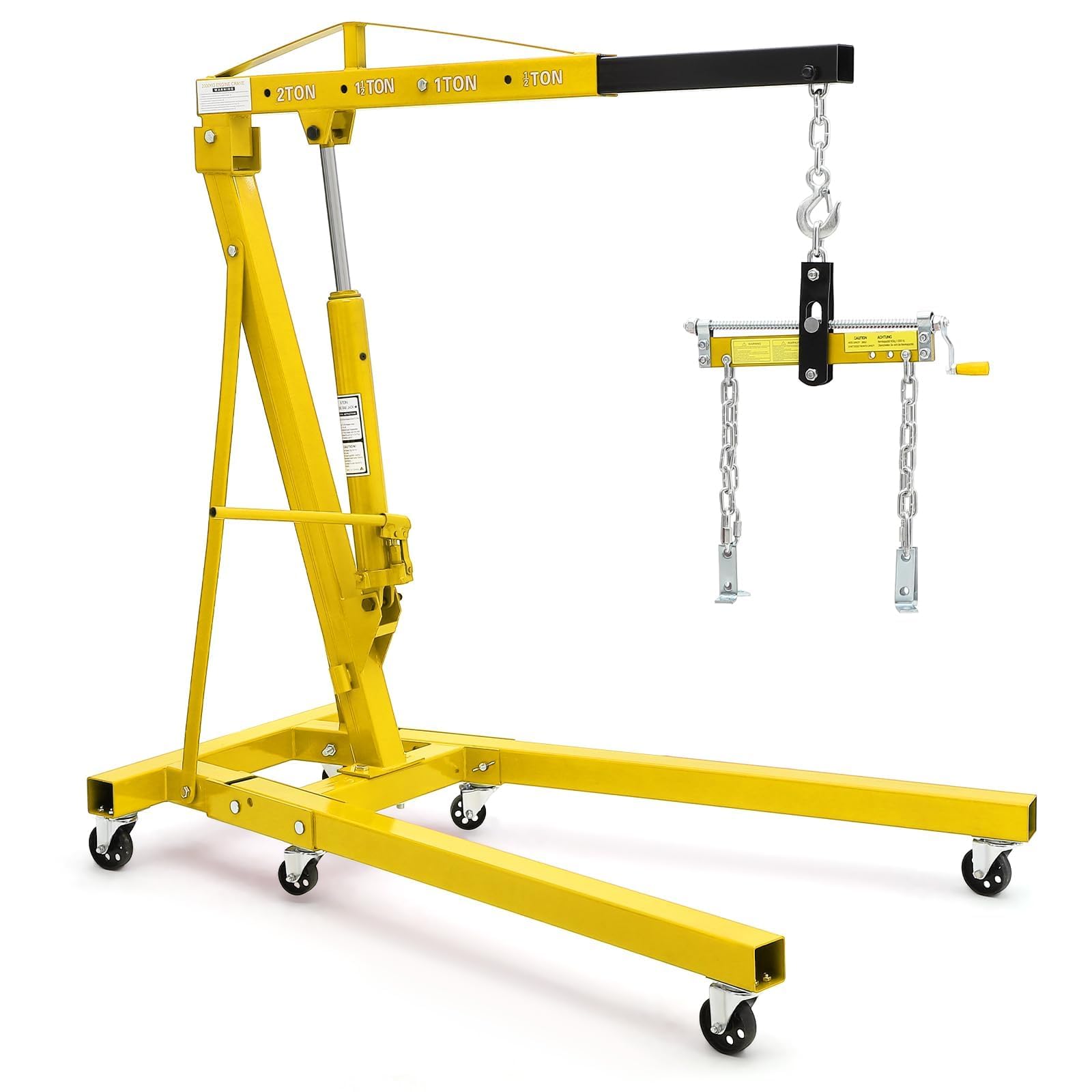 2 Ton Folding Hydraulic Engine Hoist, Load Leveler, 4400 LBS Capacity, Heavy Duty Cherry Picker, 6 Swivel Wheels, Hydraulic Pump Adjustable Boom (0.5t-2t) for Garage Workshop Warehouse