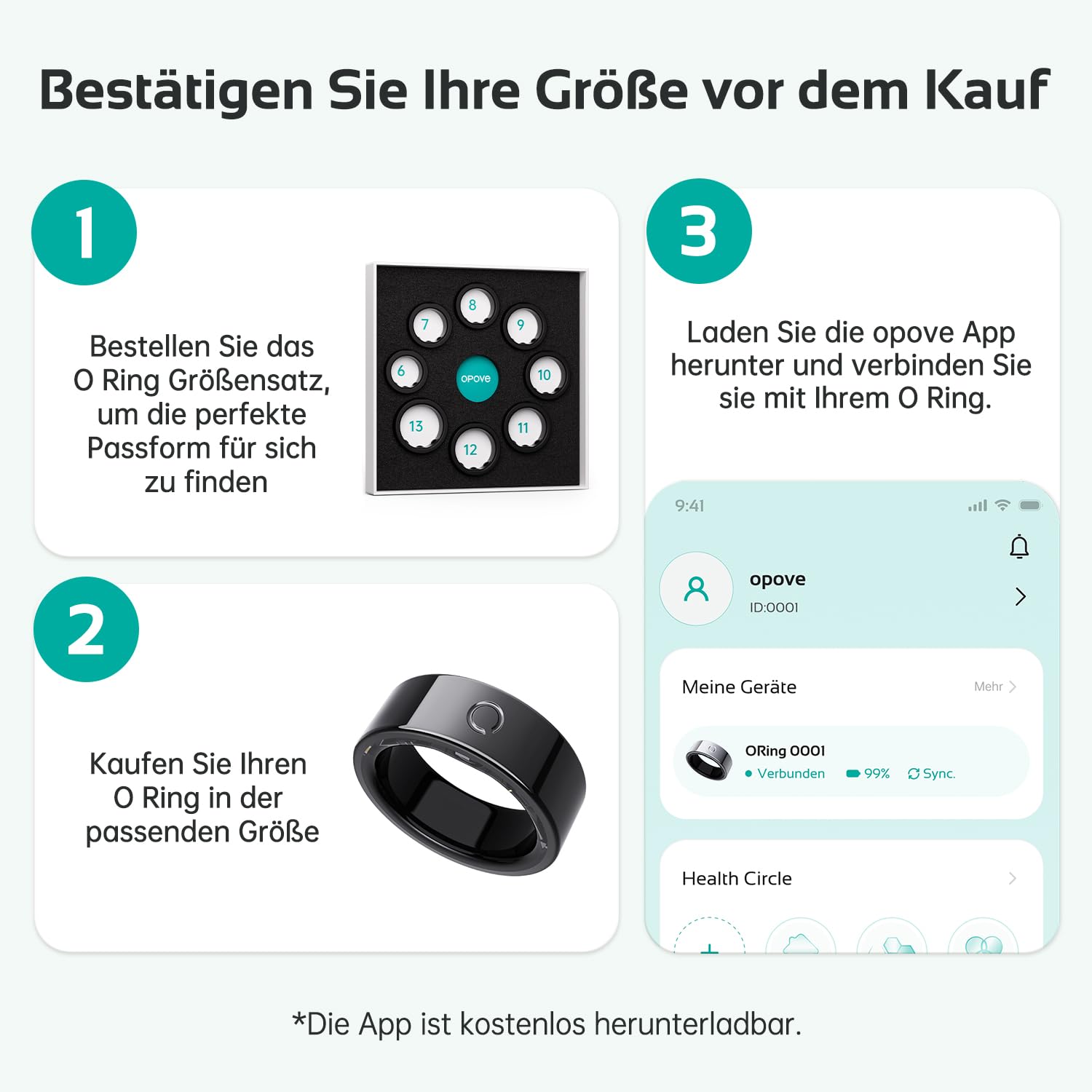 O Ring Smart Ring, Fitness Ring Tracker mit 8–12 Tagen Akkulaufzeit, Schlafüberwachung-Stress-Herzfrequenz-Frauen-Gesundheits Tracker,keine Abonnementgebühren,kompatibel mit iOS & Android,Schwarz-8