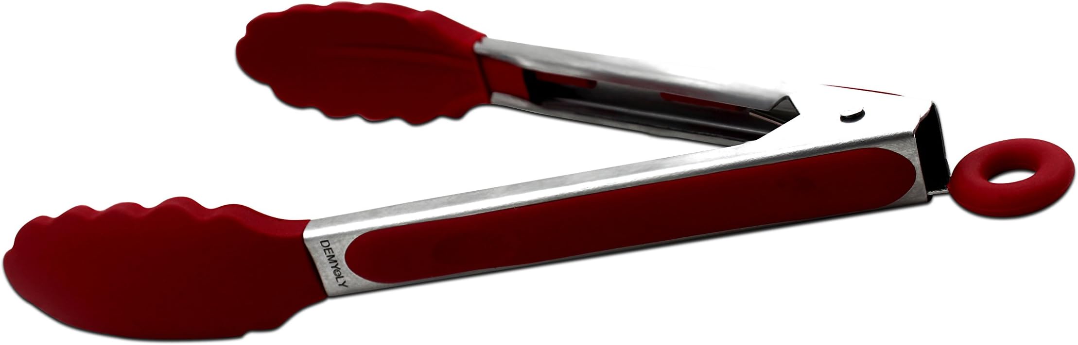 Kitchen Tongs Stainless Steel with Silicone Tips Non-Toxic Food Grade Non-Slip Handles Wide Non-Scratch Clam Shell Head for All Types of Food Heat Resistant to 480 Degrees by MERRY BIRD
