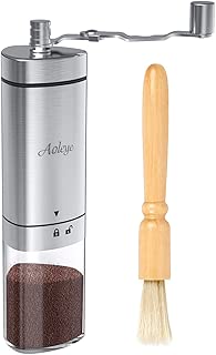 aoleye 手挽きコーヒーミル コーヒーミル 滑らない セラミックカッター 手動ステンレスミル 人気コーヒー用品 粗細調整可能 お掃除ブラシ付き