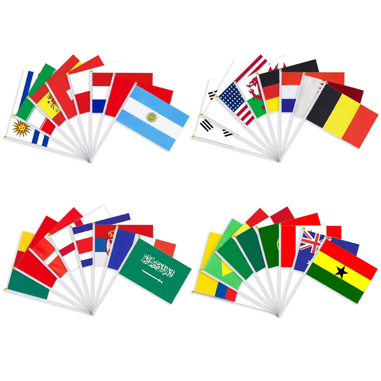 Banderas del Mundo Set 32 Países 14x21cm Poliéster Doble Cara Decor Copa Mundial