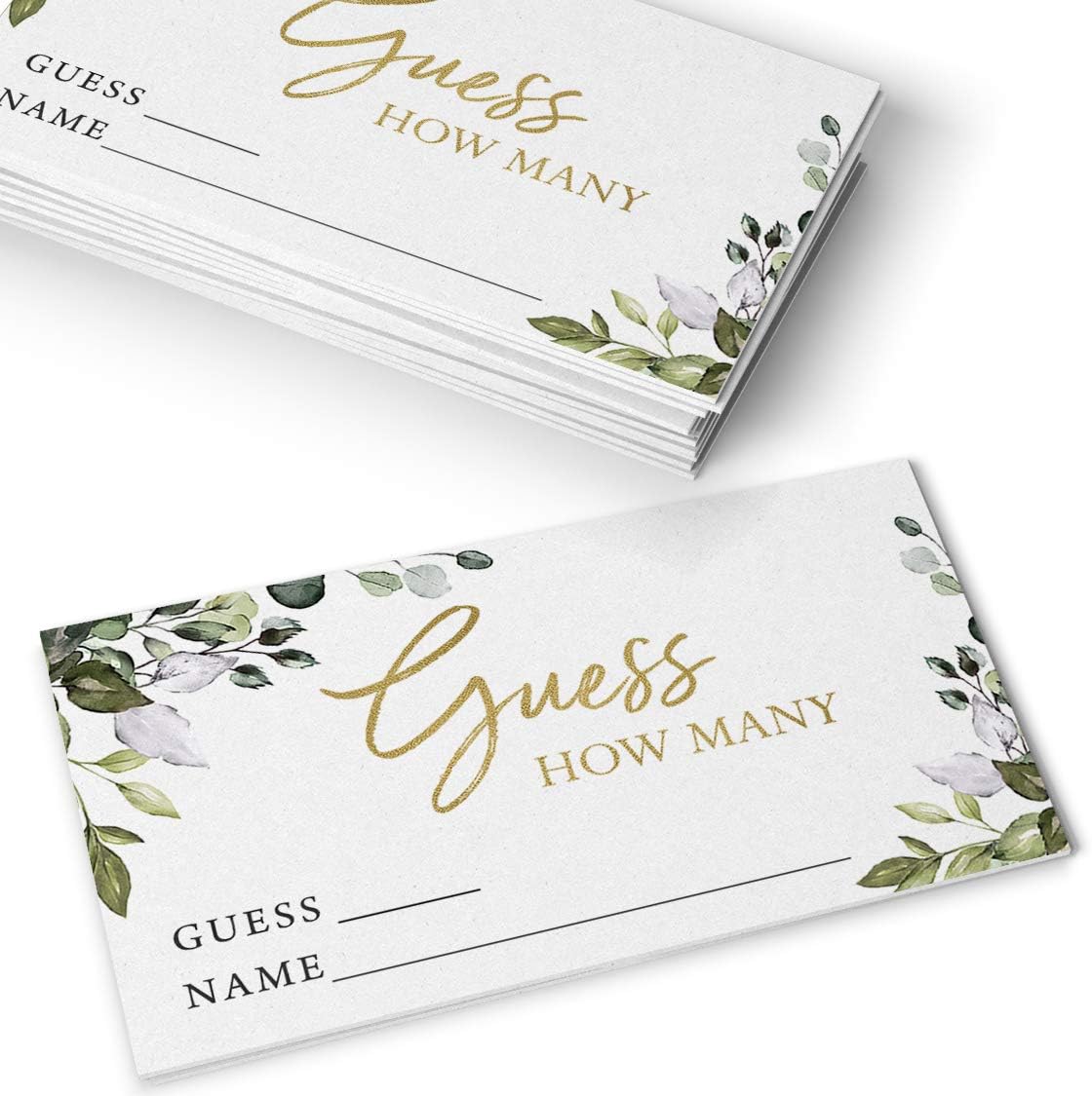 Printed Party Candy Guessing Game, Guess How Many, Greenery, 50 Cards and Sign
