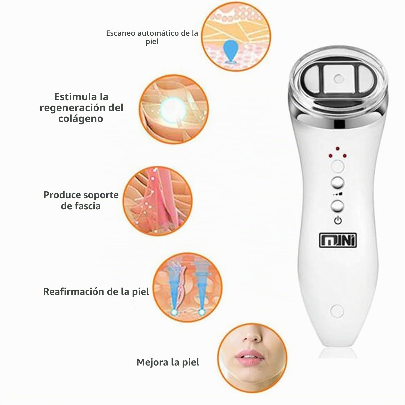 Facial Aparato Radiofrecuencia, Mini HIFU Masajeador de Radiofrecuencia de RF, Ultrasonido Enfocado de Alta Intensidad, Masajeador de Belleza por Ultrasonidos Levante Firme