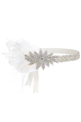 Miniatura 5 de BABEYOND Diadema vintage de los años 20 con flapper de los años 20 gran Gatsby con plumas accesorios para el cabello Gatsby de los años 20 blanco